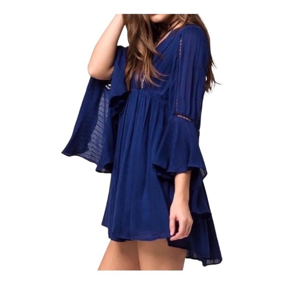 Free People Romeo Navy Bell Sleeve Dress - Picture 5 of 9